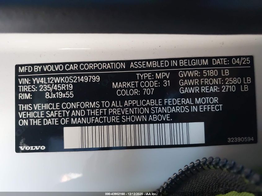 2025 Volvo V60 Cross Country B5 Plus VIN: YV4L12WK0S2149799 Lot: 43902168