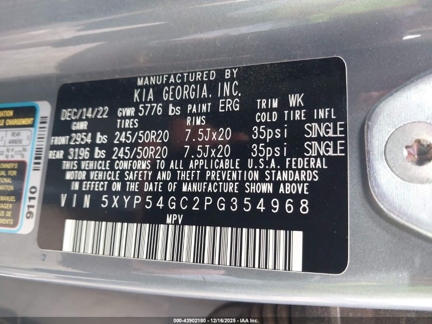 2023 Kia Telluride Sx VIN: 5XYP54GC2PG354968 Lot: 43902180