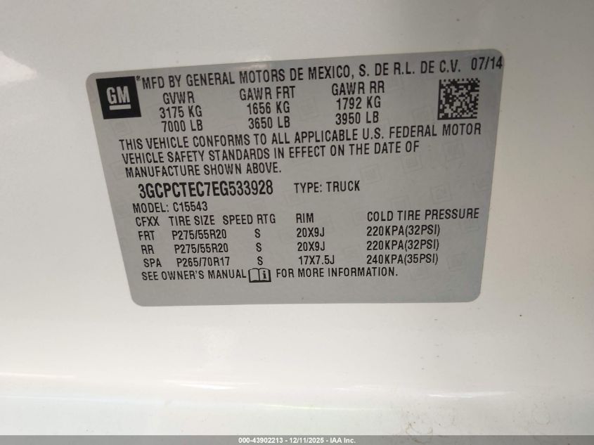 2014 Chevrolet Silverado 1500 High Country VIN: 3GCPCTEC7EG533928 Lot: 43902213