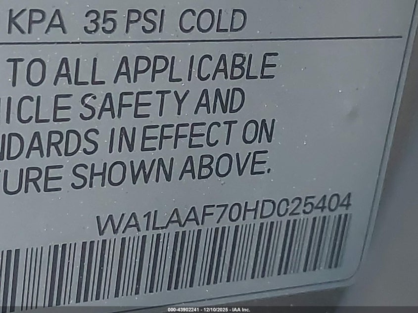 2017 Audi Q7 3.0T Premium VIN: WA1LAAF70HD025404 Lot: 43902241