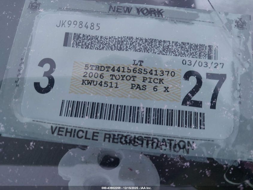 2006 Toyota Tundra Sr5 V8 VIN: 5TBDT44156S541370 Lot: 43902259