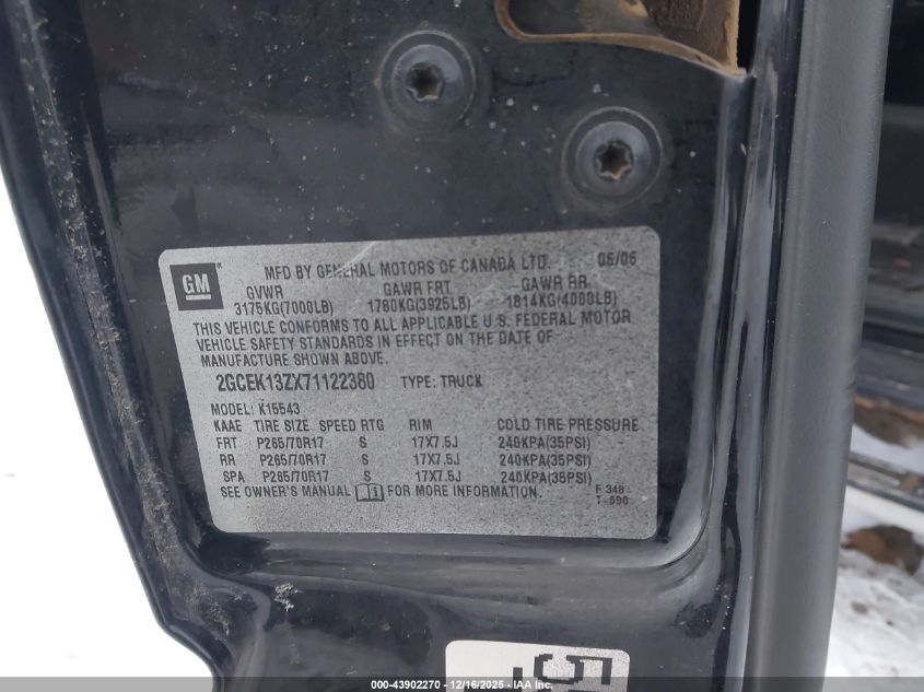 2007 Chevrolet Silverado 1500 Classic Lt1 VIN: 2GCEK13ZX71122380 Lot: 43902270