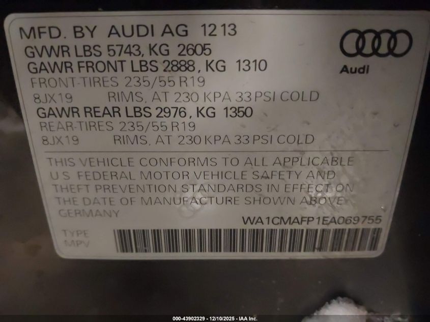 2014 Audi Q5 3.0 Tdi Premium Plus VIN: WA1CMAFP1EA069755 Lot: 43902329