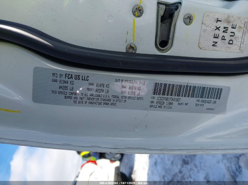 2015 Dodge Dart Sxt VIN: 1C3CDFBB1FD431827 Lot: 43902343