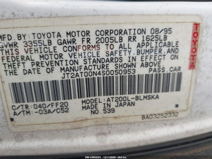 1995 Toyota Celica St VIN: JT2AT00N4S0050953 Lot: 43902351