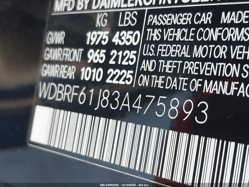 2003 Mercedes-Benz C 240 VIN: WDBRF61J83A475893 Lot: 43902355