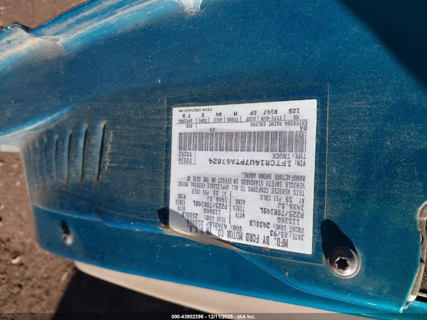 1993 Ford Ranger Super Cab VIN: 1FTCR14U7PTA67824 Lot: 43902396