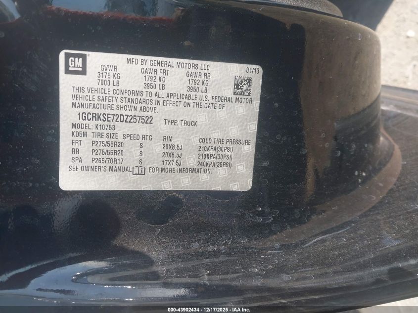 2013 Chevrolet Silverado 1500 Lt VIN: 1GCRKSE72DZ257522 Lot: 43902434