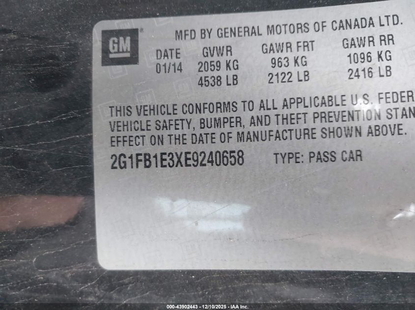 2014 Chevrolet Camaro 1Lt VIN: 2G1FB1E3XE9240658 Lot: 43902443