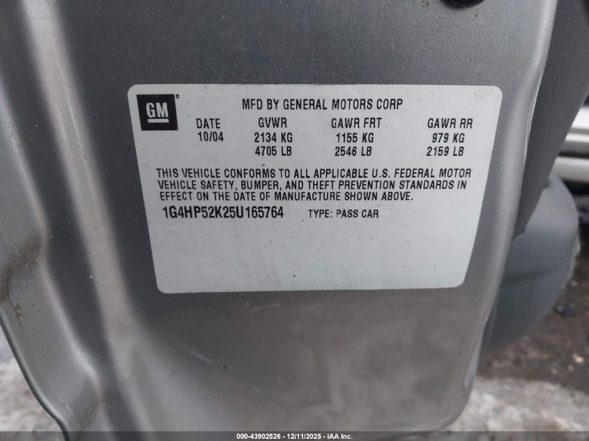 2005 Buick Lesabre Custom VIN: 1G4HP52K25U165764 Lot: 43902526