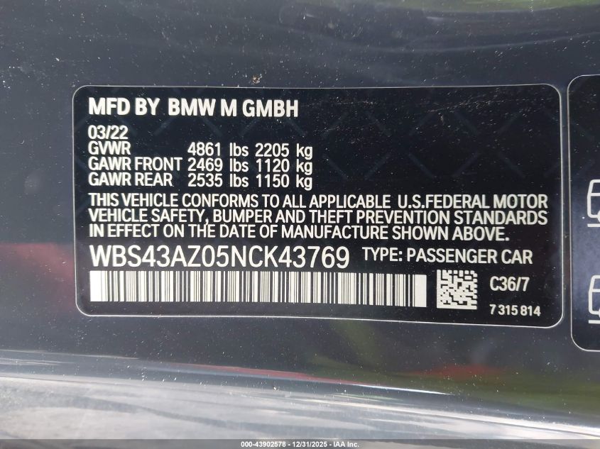 2022 BMW M4 - WBS43AZ05NCK43769