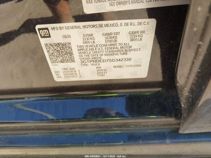 2025 GMC Sierra 1500 2Wd Short Box Slt VIN: 3GTPHDED7SG342330 Lot: 43902621