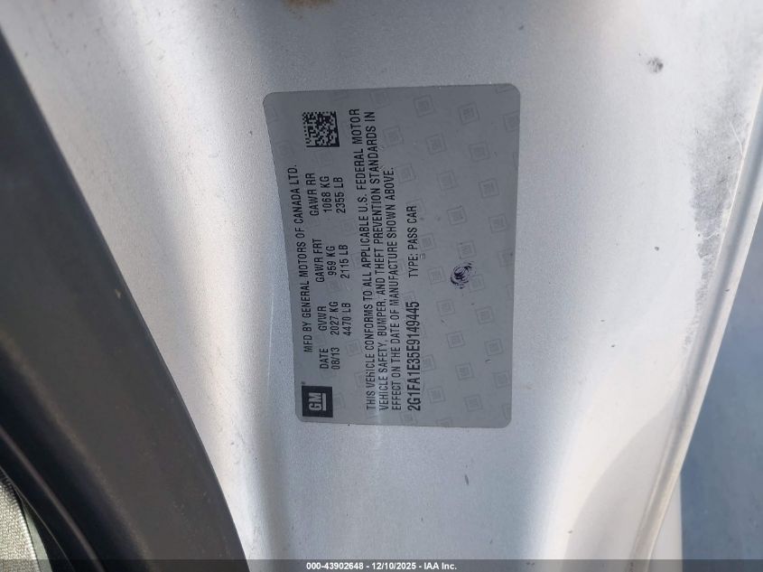 2014 Chevrolet Camaro 2Ls VIN: 2G1FA1E35E9149445 Lot: 43902648