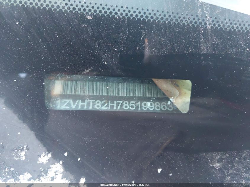 2008 Ford Mustang Gt Deluxe/Gt Premium VIN: 1ZVHT82H785199863 Lot: 43902668