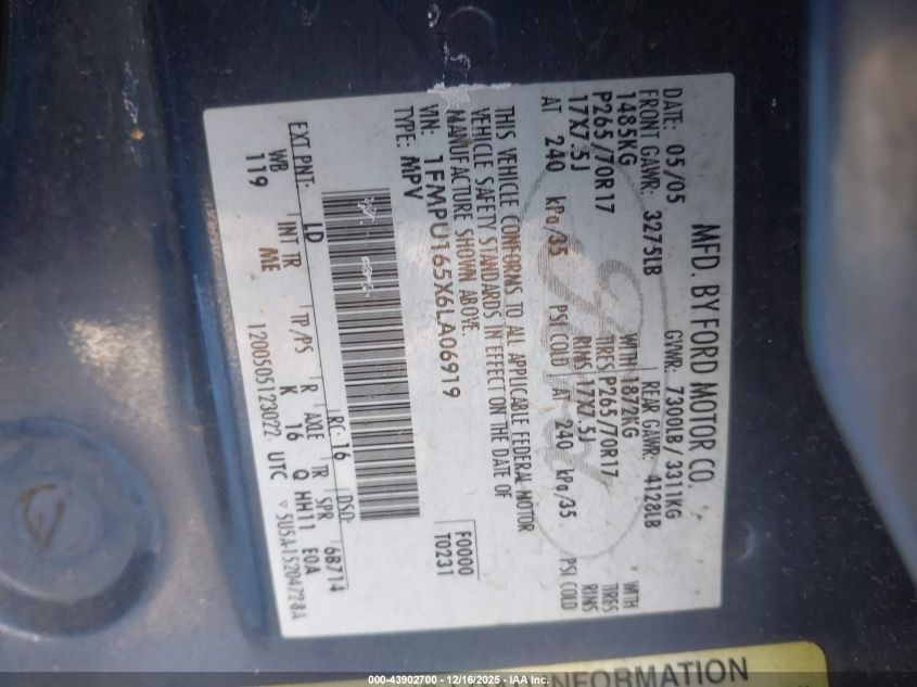 2006 Ford Expedition Xlt/Xlt Sport VIN: 1FMPU165X6LA06919 Lot: 43902700