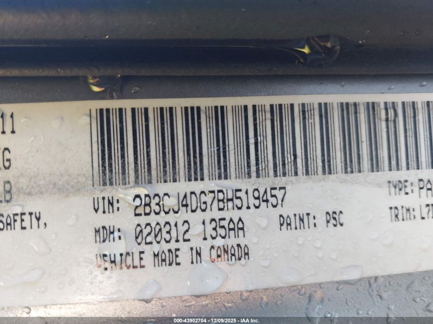 2011 Dodge Challenger VIN: 2B3CJ4DG7BH519457 Lot: 43902704