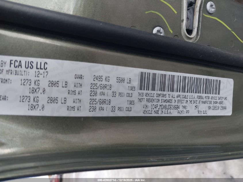 2018 Jeep Cherokee Limited 4X4 VIN: 1C4PJMDX8JD610684 Lot: 43902714