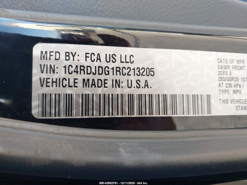 2024 Dodge Durango Gt Plus Awd VIN: 1C4RDJDG1RC213205 Lot: 43902761