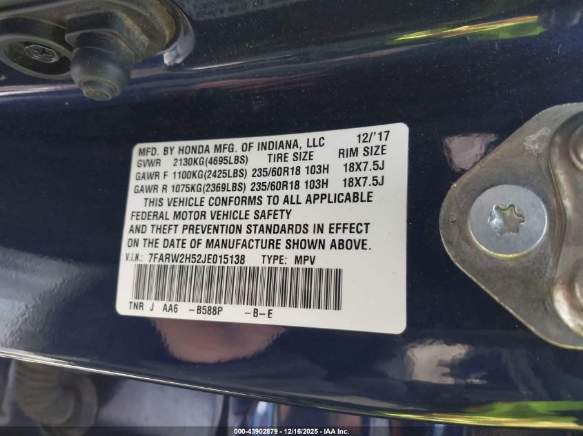 2018 Honda Cr-V Ex VIN: 7FARW2H52JE015138 Lot: 43902879