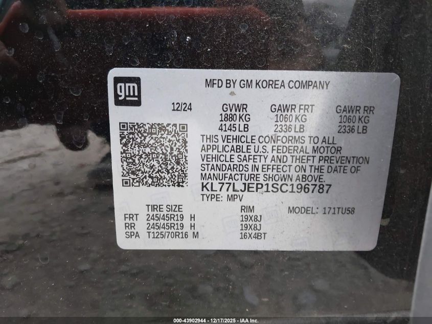 2025 Chevrolet Trax Fwd 2Rs VIN: KL77LJEP1SC196787 Lot: 43902944