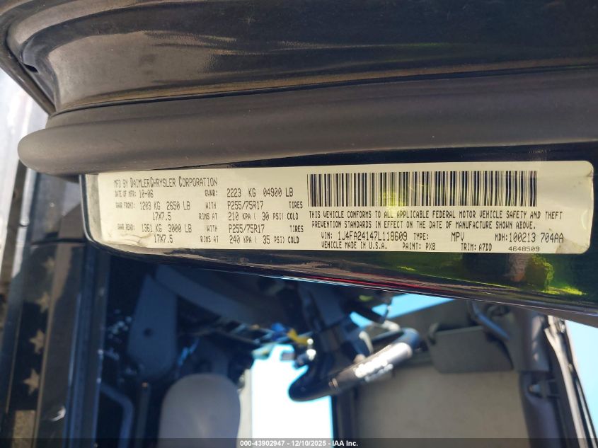 2007 Jeep Wrangler X VIN: 1J4FA24147L118609 Lot: 43902947