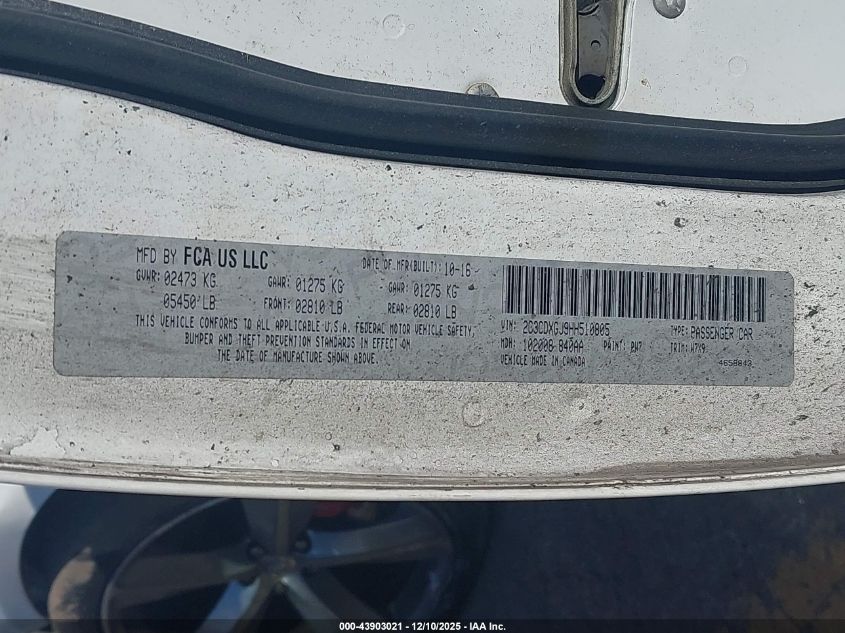 2017 Dodge Charger R/T Scat Pack Rwd VIN: 2C3CDXGJ9HH510805 Lot: 43903021