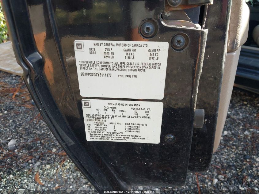 2000 Chevrolet Camaro Z28 VIN: 2G1FP22G2Y2111177 Lot: 43903141