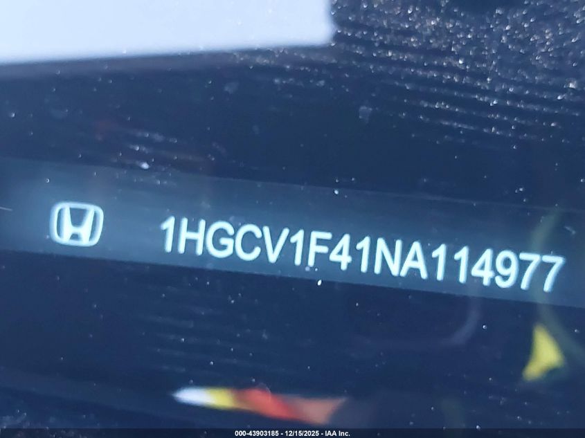 2022 Honda Accord Sport Se VIN: 1HGCV1F41NA114977 Lot: 43903185