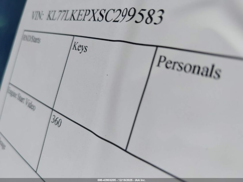 2025 Chevrolet Trax Fwd Activ VIN: KL77LKEPXSC299583 Lot: 43903205