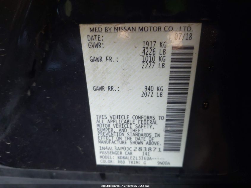 2018 Nissan Altima 2.5 S VIN: 1N4AL3AP0JC283871 Lot: 43903218