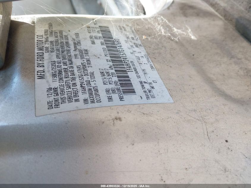 2007 Ford Five Hundred Sel VIN: 1FAHP24157G147693 Lot: 43903324