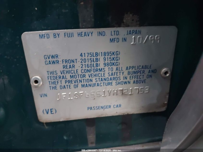 2000 Subaru Forester S VIN: JF1SF6551YH721753 Lot: 43903357