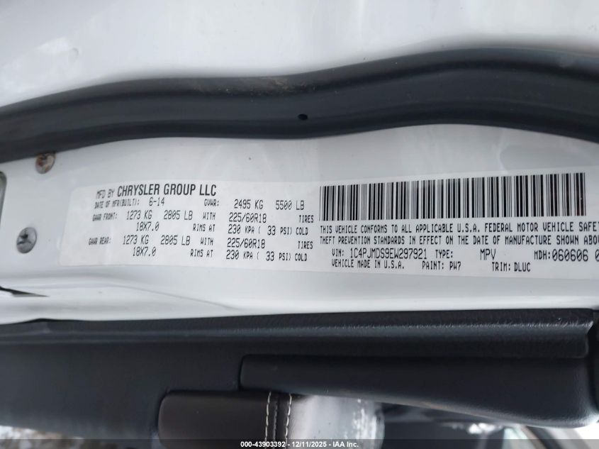 2014 Jeep Cherokee Limited VIN: 1C4PJMDS9EW297921 Lot: 43903392