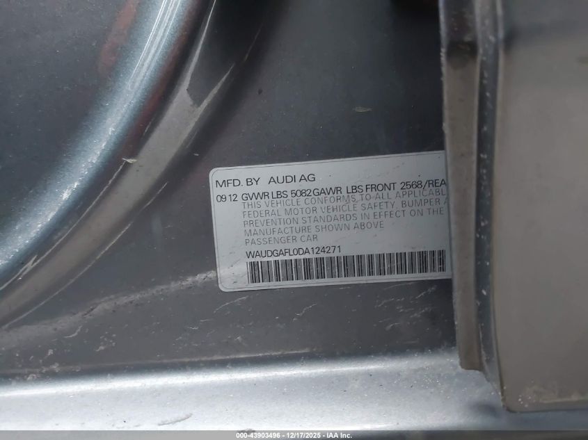2013 Audi S4 3.0T Premium Plus VIN: WAUDGAFL0DA124271 Lot: 43903496