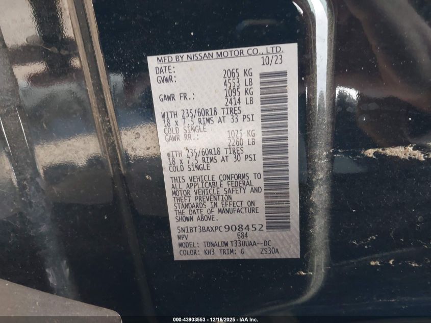 2023 Nissan Rogue Sv Fwd VIN: 5N1BT3BAXPC908452 Lot: 43903553