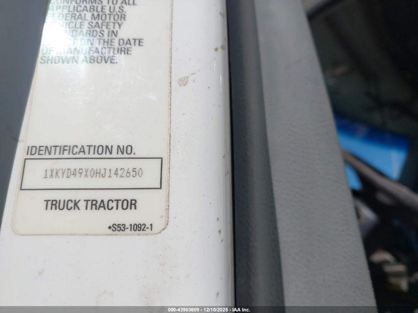 2017 Kenworth T680 VIN: 1XKYD49X0HJ142650 Lot: 43903609