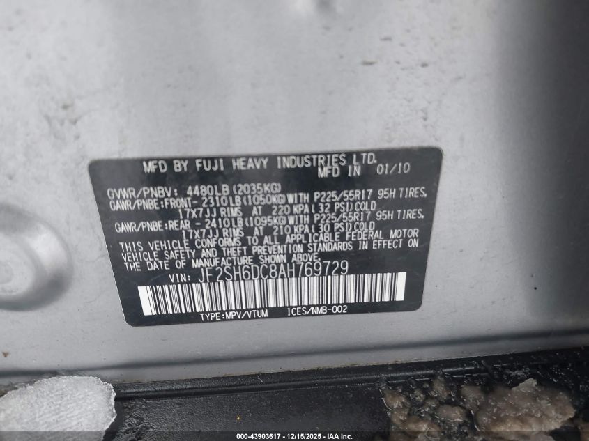 2010 Subaru Forester 2.5X Limited VIN: JF2SH6DC8AH769729 Lot: 43903617