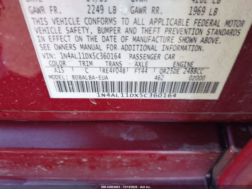 1N4AL11DX5C360164 2005 NISSAN ALTIMA photo no. 9