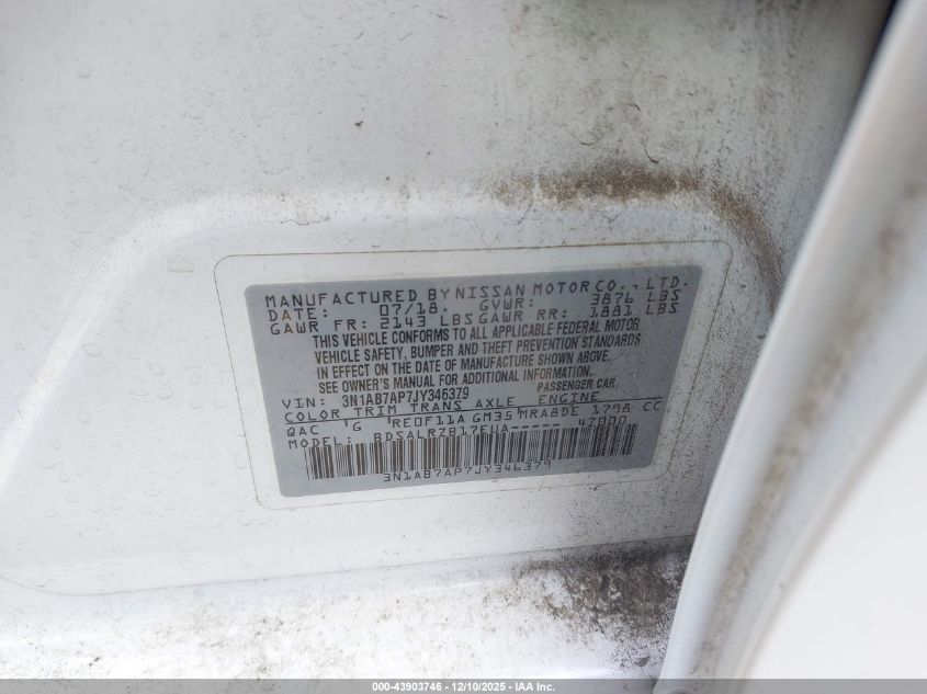 2018 Nissan Sentra Sr VIN: 3N1AB7AP7JY346379 Lot: 43903746