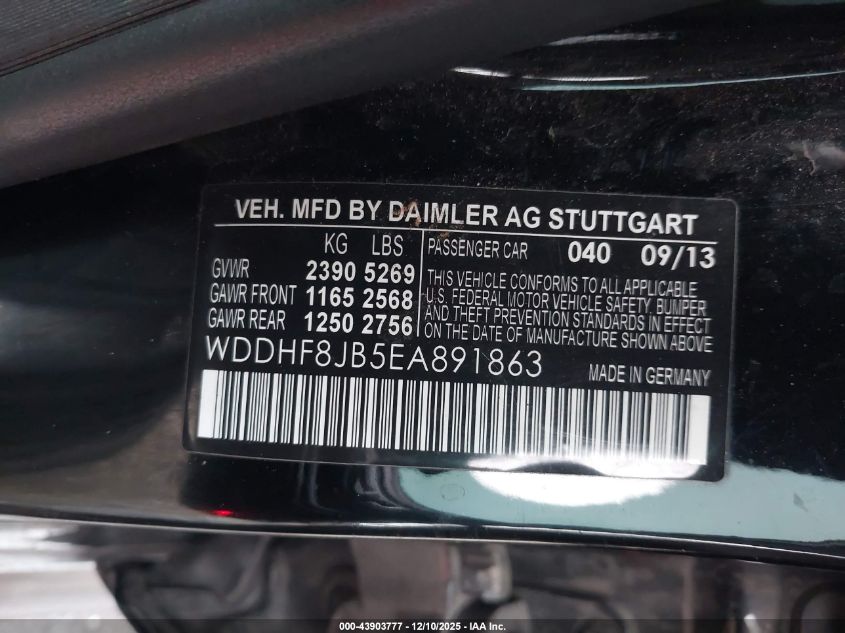 2014 Mercedes-Benz E 350 4Matic VIN: WDDHF8JB5EA891863 Lot: 43903777