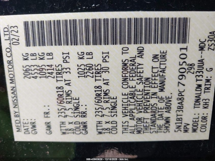 2023 Nissan Rogue Sv Fwd VIN: 5N1BT3BA8PC790501 Lot: 43903828