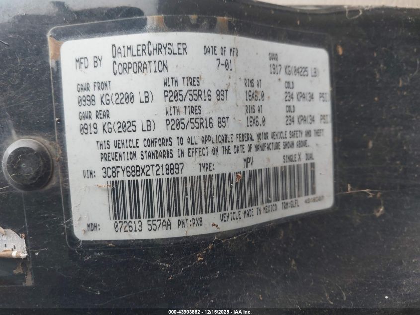 2002 Chrysler Pt Cruiser Limited VIN: 3C8FY68BX2T218897 Lot: 43903882