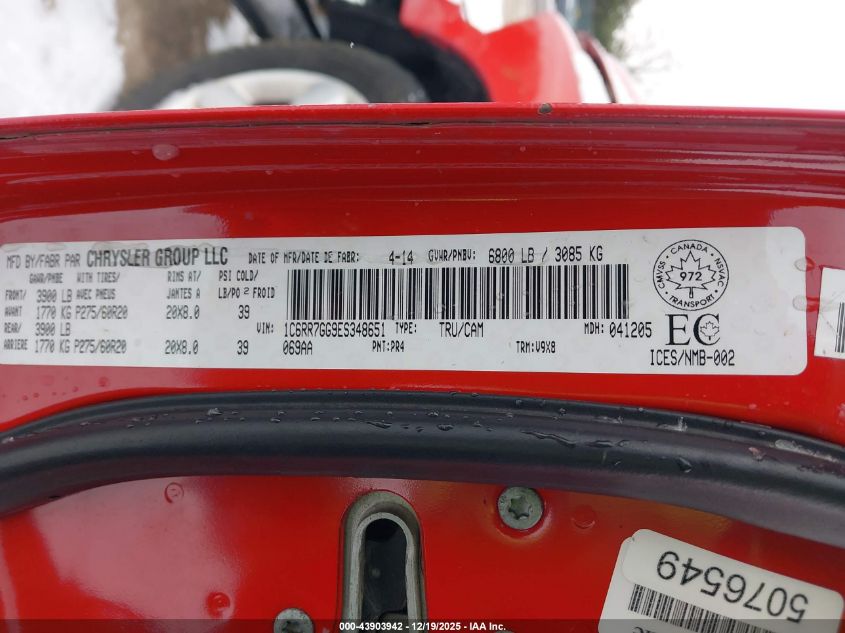 2014 Ram 1500 Slt VIN: 1C6RR7GG9ES348651 Lot: 43903942