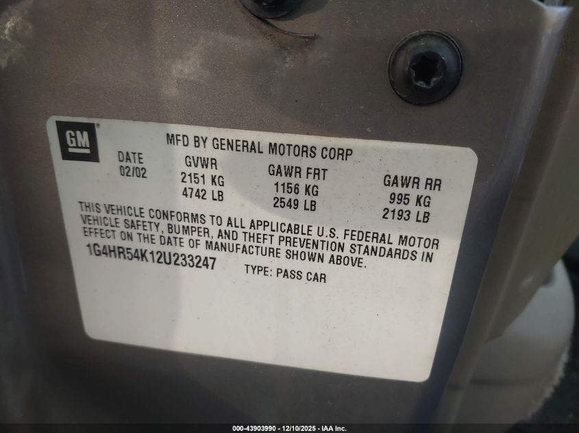 2002 Buick Lesabre Limited VIN: 1G4HR54K12U233247 Lot: 43903990