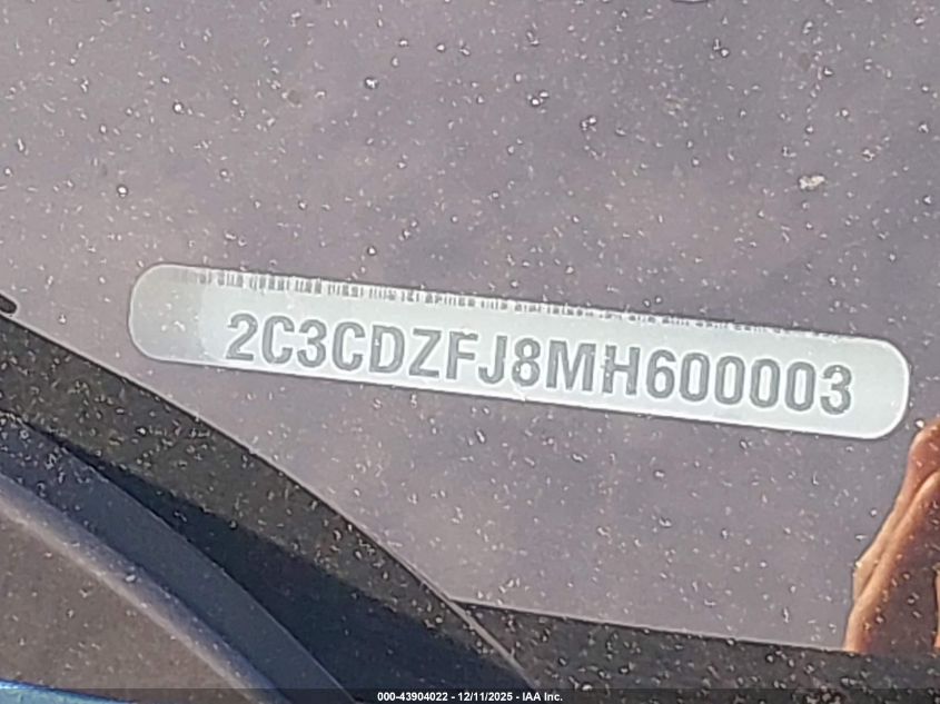 2021 Dodge Challenger R/T Scat Pack VIN: 2C3CDZFJ8MH600003 Lot: 43904022