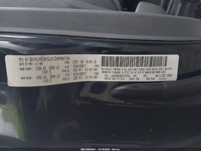 2005 Jeep Grand Cherokee Limited VIN: 1J4HR58N05C575561 Lot: 43904041