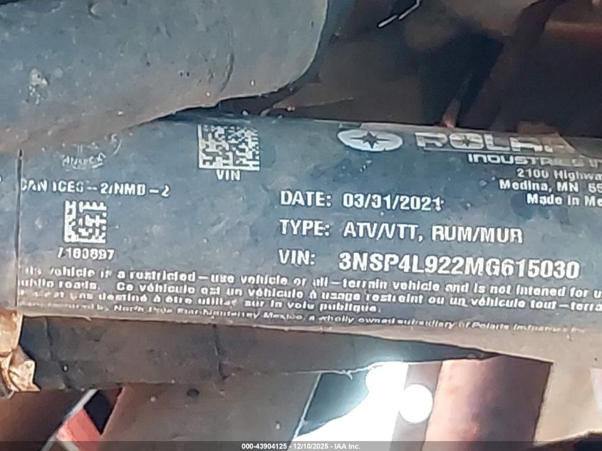 2021 Polaris Rzr Turbo S 4 VIN: 3NSP4L922MG615030 Lot: 43904125