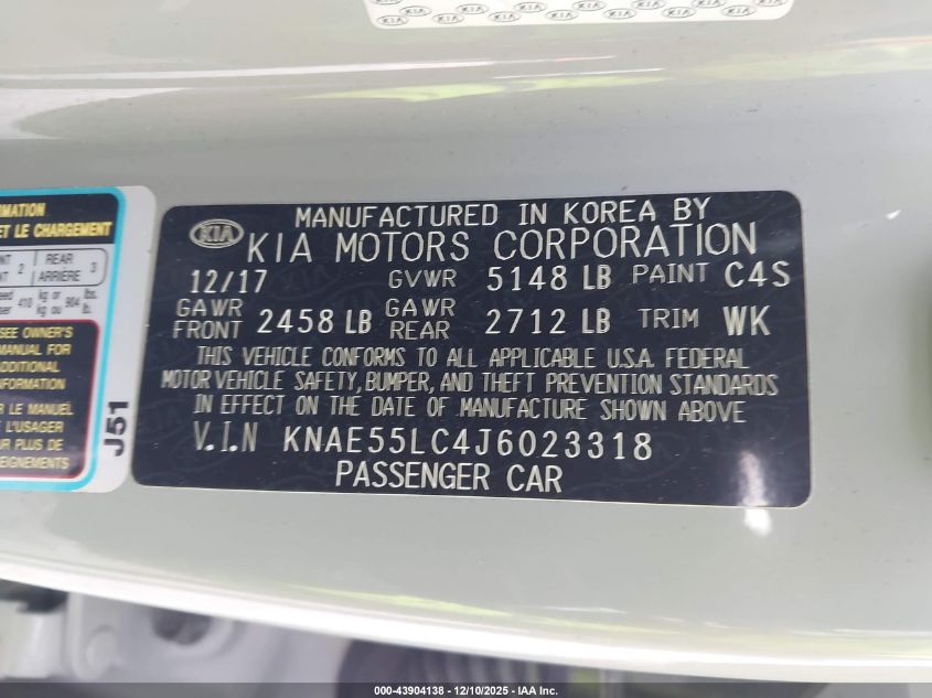 2018 Kia Stinger Gt2 VIN: KNAE55LC4J6023318 Lot: 43904138