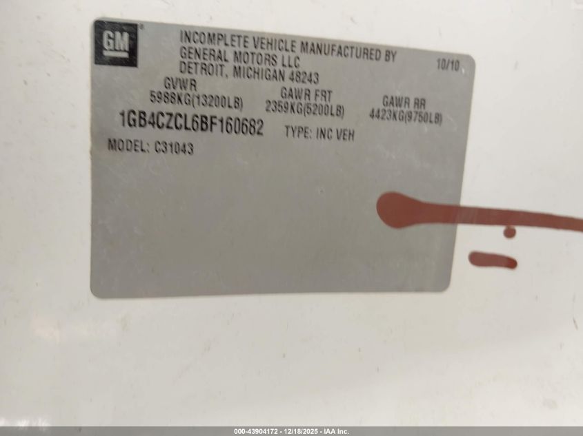 2011 Chevrolet Silverado 3500Hd Chassis Work Truck VIN: 1GB4CZCL6BF160682 Lot: 43904172