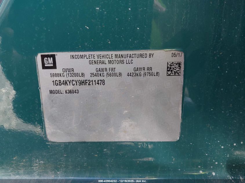 2017 Chevrolet Silverado 3500Hd Chassis Wt VIN: 1GB4KYCY9HF211478 Lot: 43904232